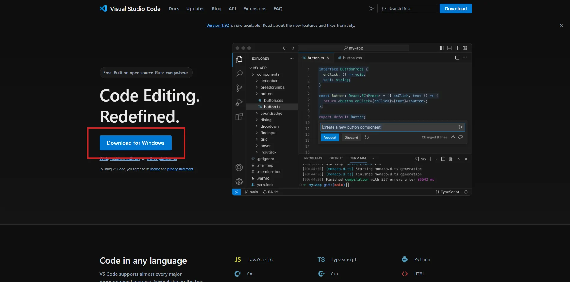 visual studio 설치 페이지